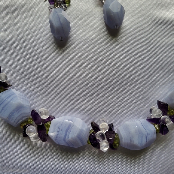 Ross-Simons Crazy Lace Agate Chalcedony Necklace Earring Set - Picture 3 of 15